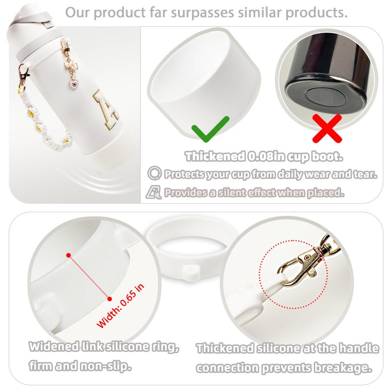 SITKOL Silicone Boot Cute Monogram Set Compatible with Owala Water Bottle 24 oz - Perfect Letter Owala Accessories for Owala Tumbler, Owala Free Sip, Pink Owala, Black Owala, owala coffee tumbler (White, A) - Image 3