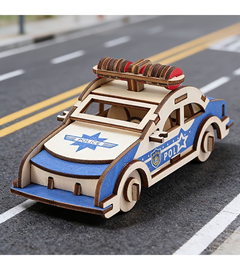 3D Wooden Police Car Puzzle For Adults With Free Coloring And Manual - Image 4