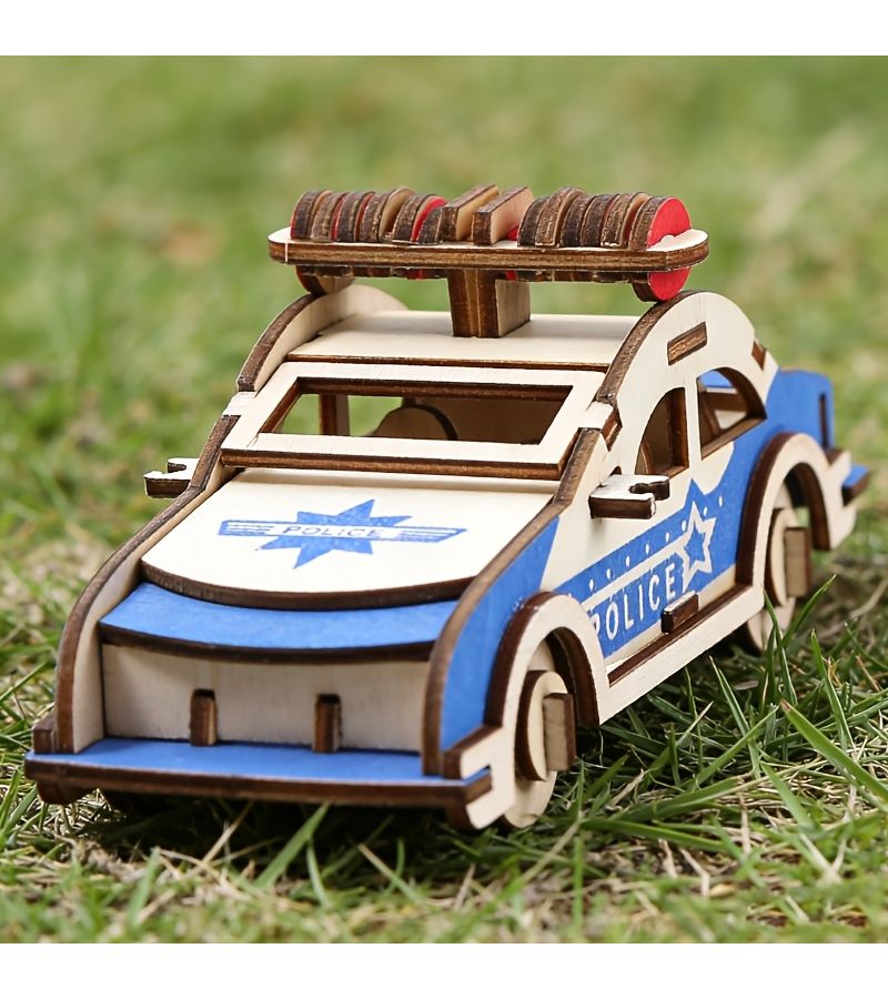 3D Wooden Police Car Puzzle For Adults With Free Coloring And Manual - Image 5