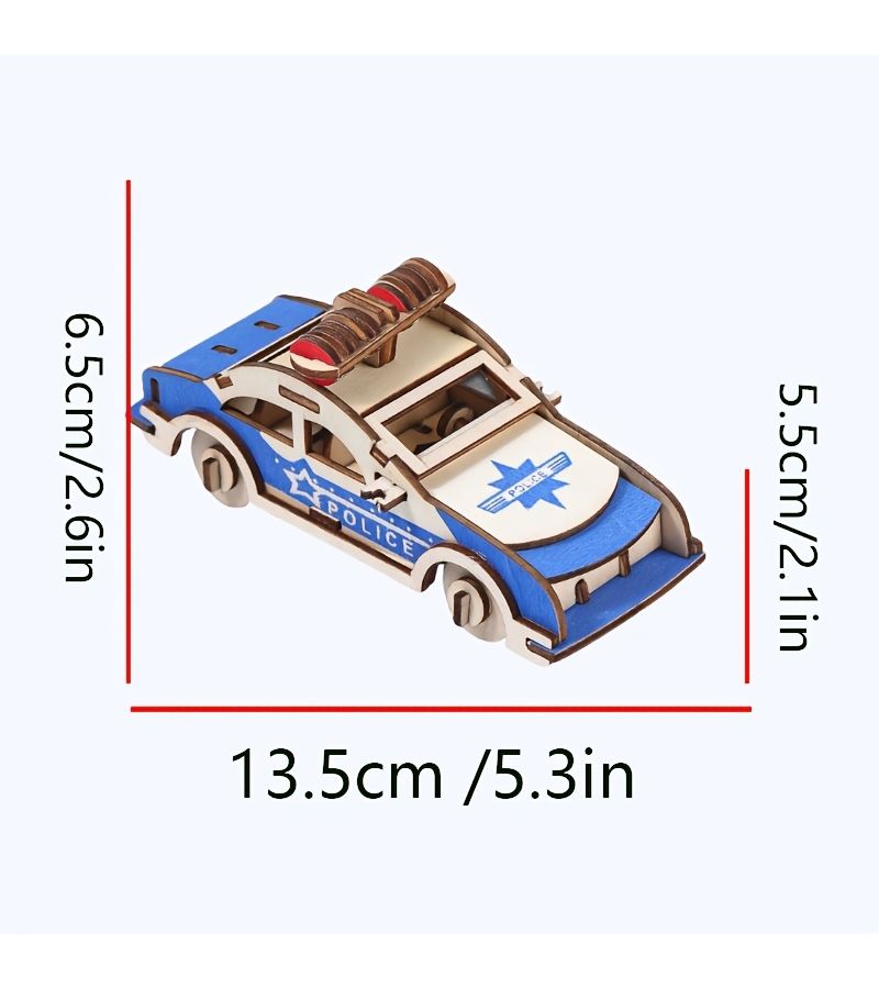 3D Wooden Police Car Puzzle For Adults With Free Coloring And Manual - Image 2