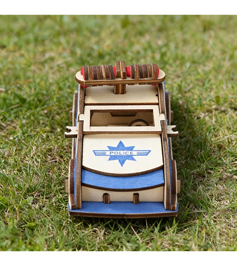 3D Wooden Police Car Puzzle For Adults With Free Coloring And Manual - Image 3