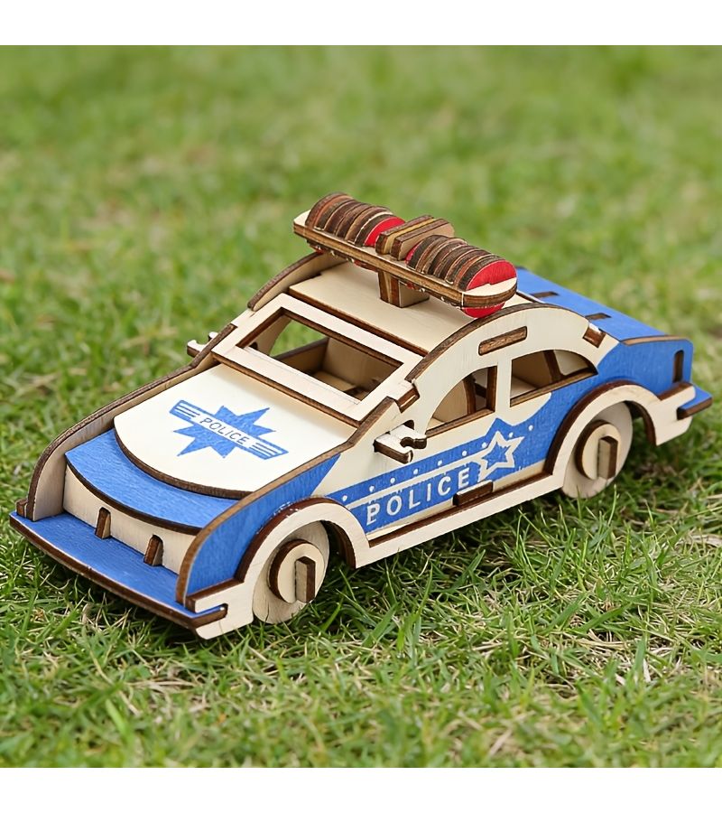 3D Wooden Police Car Puzzle For Adults With Free Coloring And Manual - Image 1