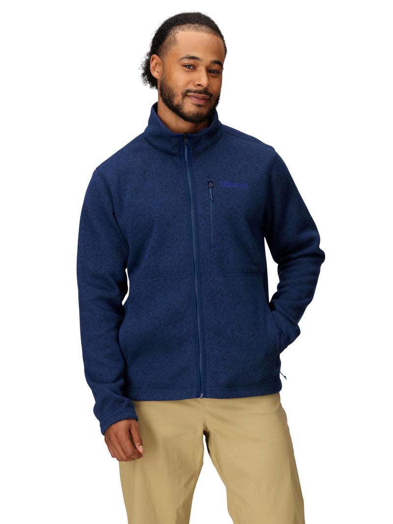 MARMOT Men's Drop Line Full Zip Sweater Knit Jacket, Arctic Navy Heather, Large