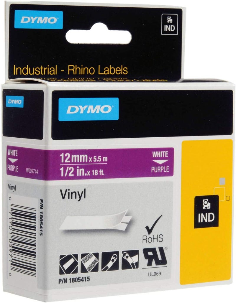 Dymo Rhino Adhesive Vinyl Label Tape, 1/2-inch, 18-Foot Cassette, Purple (1805415) - Image 2