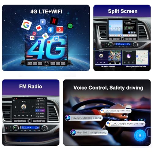 Fuosuc 4G LTE QLED Radio for Toyota Highlander 2014 2015 2016 2017 2018 2019 Upgrade,8-Core CPU Touch Screen Stereo,Wireless CarPlay & Android Auto,Support OEM SWC and Camera - Image 3