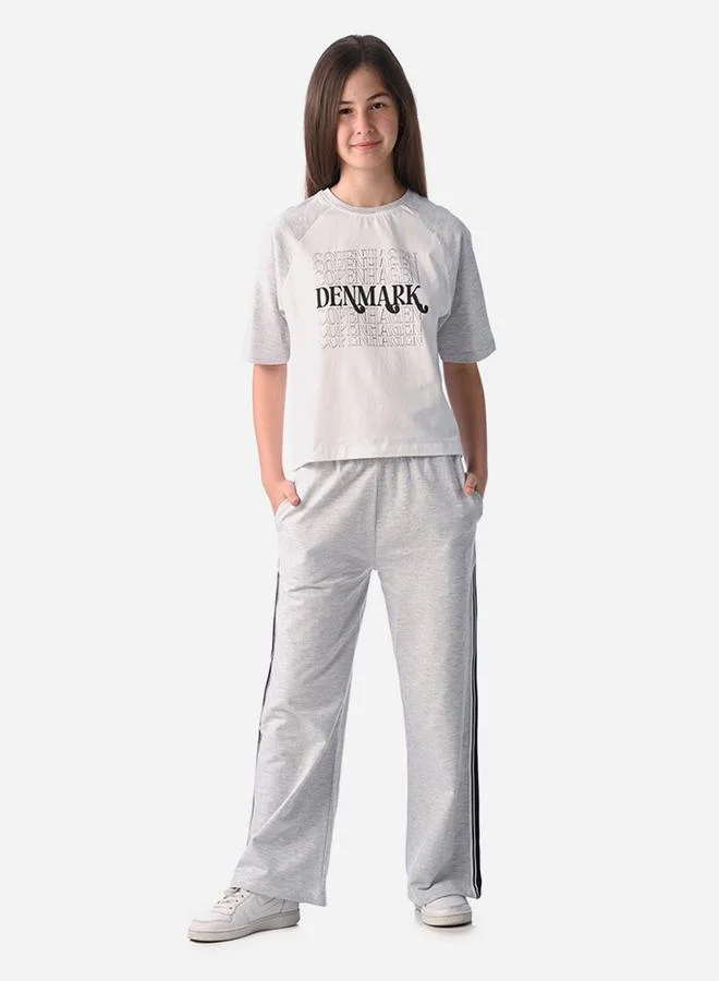 victor and jane Victor and Jane Graphic Print Knit Crop Top and Wide-Leg Pants Set