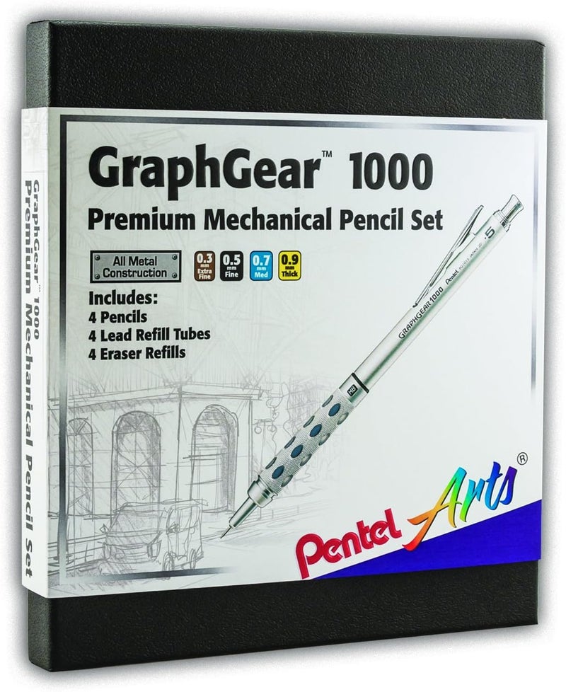 بنتل طقم هدايا فاخر بنتل آرتس جراف جير 1000 مع رصاص تعبئة ومحايات (PG1000BXSET)، أسود، 0.3 ملم، 0.5 ملم، 0.7 ملم، 0.9 ملم - Image 2