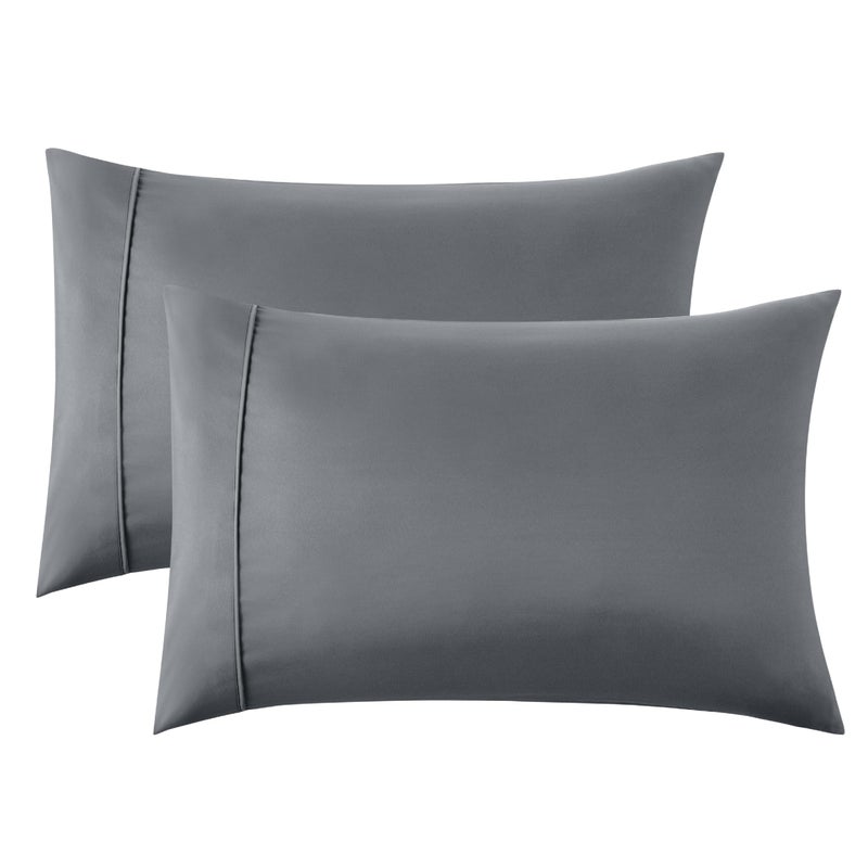 Bedsure Pillow Cases Queen Set of 2 - Dark Grey Double Brushed Microfiber Pillowcases 2 Pack, Super Soft Cooling Pillow Case Covers with Envelope Closure for Kids, Wrinkle, Fade Resistant, 20â€x30â€œ - Image 1