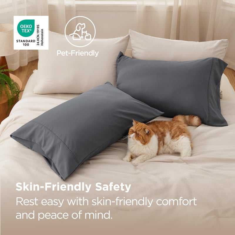 Bedsure Pillow Cases Queen Set of 2 - Dark Grey Double Brushed Microfiber Pillowcases 2 Pack, Super Soft Cooling Pillow Case Covers with Envelope Closure for Kids, Wrinkle, Fade Resistant, 20â€x30â€œ - Image 4