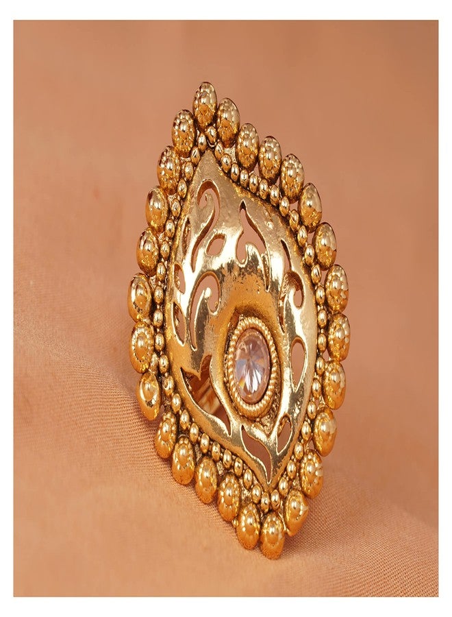 JFL - Jewellery for Less Gold Plated Filigree Work Single LCD Stone Adjustable Finger Ring for Women/Girls,Valentine - Image 3