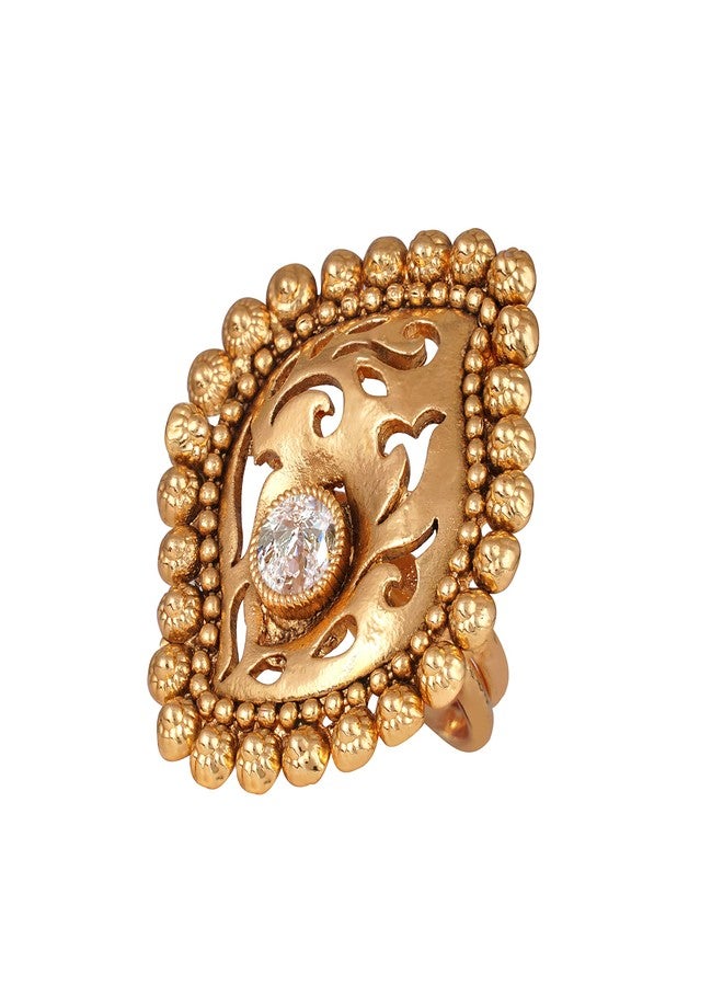 JFL - Jewellery for Less Gold Plated Filigree Work Single LCD Stone Adjustable Finger Ring for Women/Girls,Valentine - Image 4