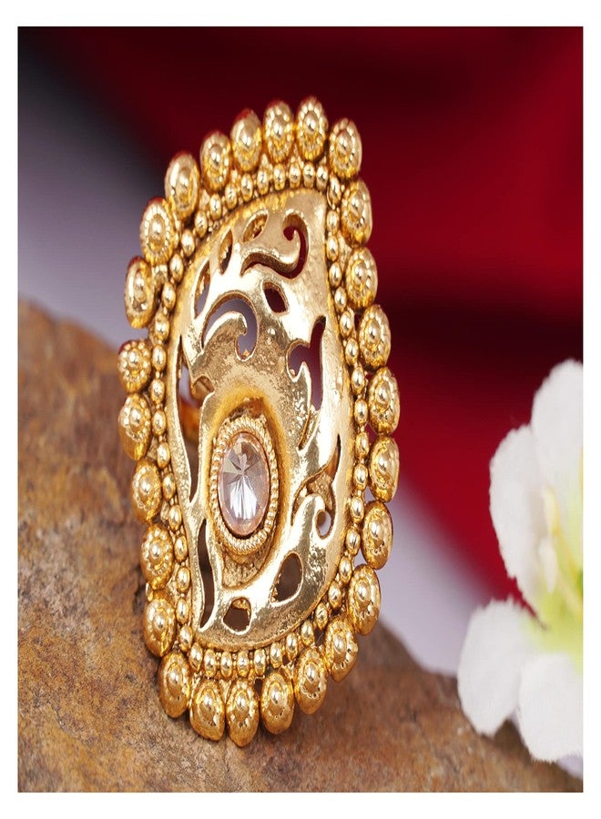 JFL - Jewellery for Less Gold Plated Filigree Work Single LCD Stone Adjustable Finger Ring for Women/Girls,Valentine - Image 2
