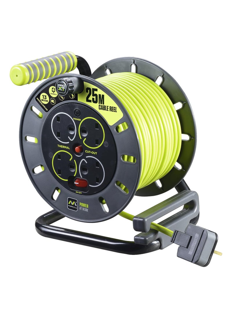 Four Socket Open Cable Reel Extension Lead with Winding Handle, Thermal Cut Out and Power Switch, 25 Metres High Visibility Cable, Green - pzsku/ZE567B83509F380DDB97EZ/45/_/1709563550/efc9e326-e72f-4645-88ab-0c2a3400a13b