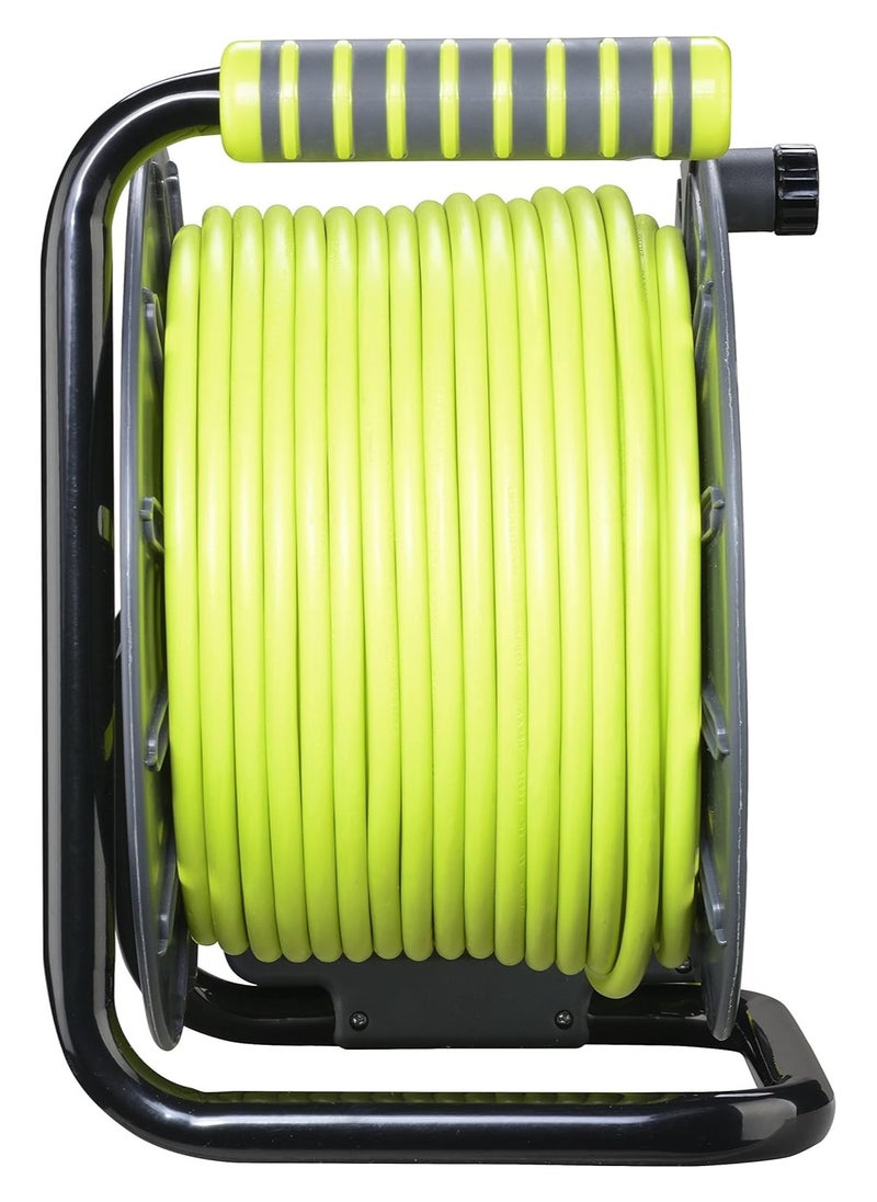 MASTERPLUG Four Socket Open Cable Reel Extension Lead with Winding Handle, Thermal Cut Out and Power Switch, 25 Metres High Visibility Cable, Green  - Image 5