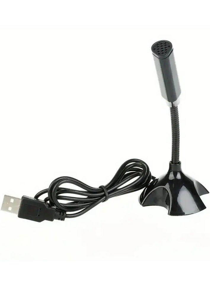 Mini USB microphone suitable for desktop and laptop computers, portable USB condenser microphone with adjustable stand, compatible with PC/Mac, plug and play, perfect for meetings, online classes, gaming, remote work (black)