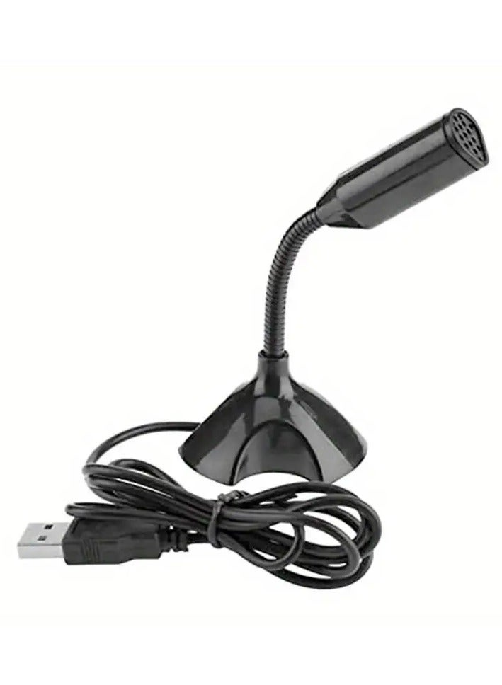 Mini USB microphone suitable for desktop and laptop computers, portable USB condenser microphone with adjustable stand, compatible with PC/Mac, plug and play, perfect for meetings, online classes, gaming, remote work (black)