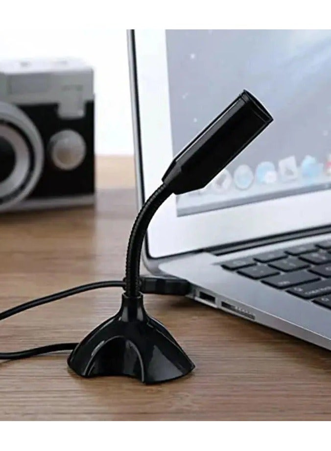 Mini USB microphone suitable for desktop and laptop computers, portable USB condenser microphone with adjustable stand, compatible with PC/Mac, plug and play, perfect for meetings, online classes, gaming, remote work (black)