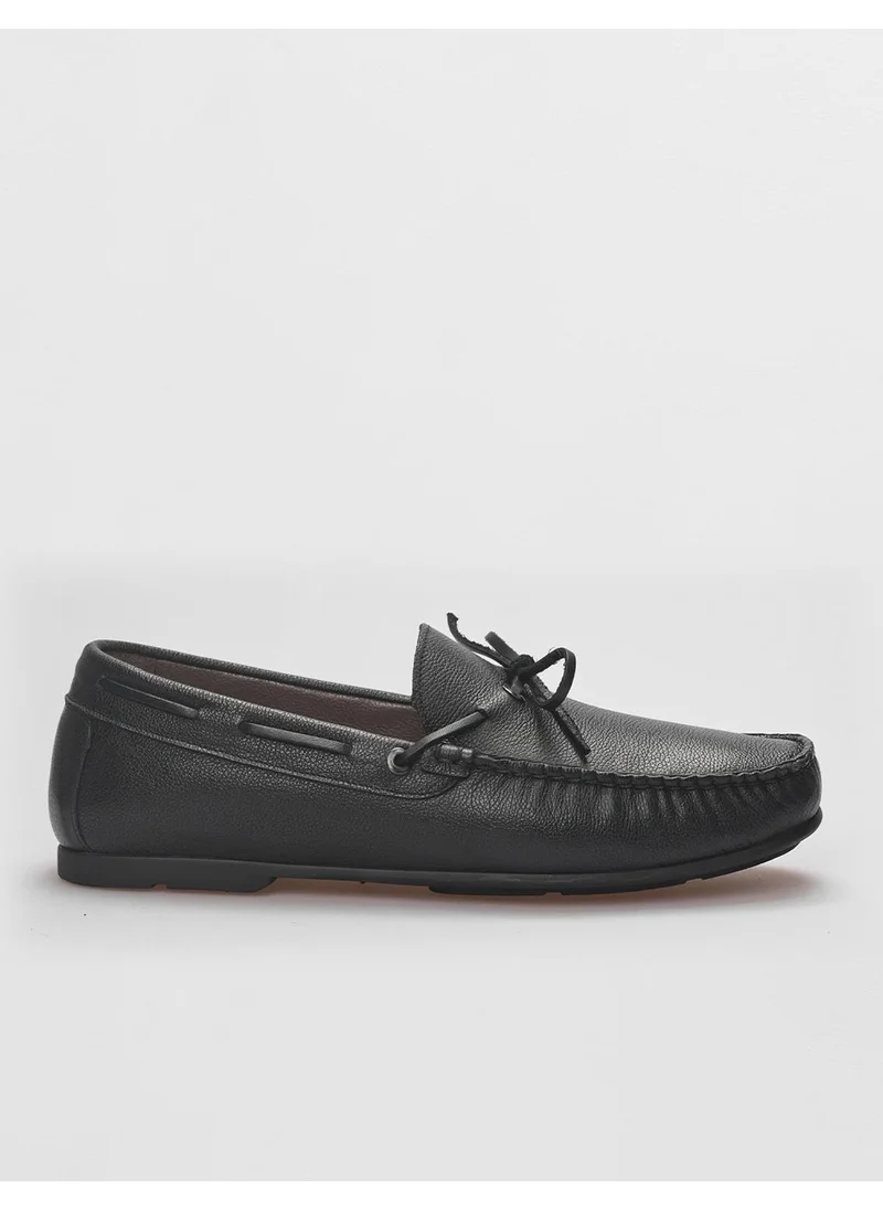 Cabani Rope Bow Detailed Leather Black Men's Loafer