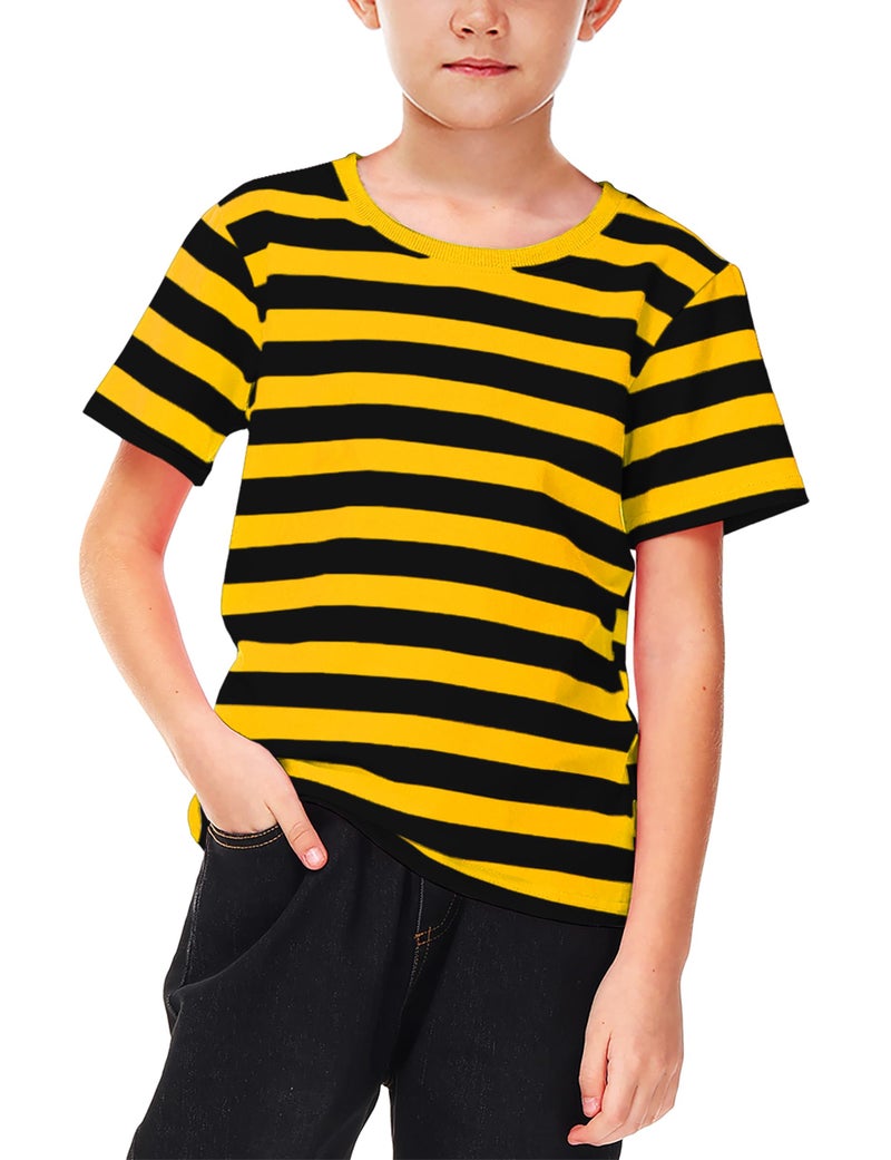 Deerose Kids Black Yellow Striped Shirt Halloween Girls Bee Costume Summer Short Sleeve Casual Tee Top 5-6 Years - Image 2