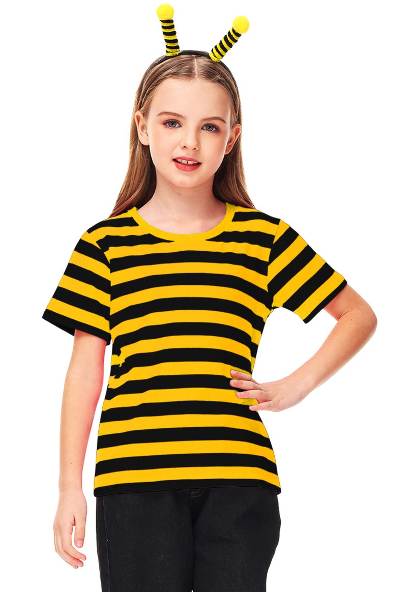 Deerose Kids Black Yellow Striped Shirt Halloween Girls Bee Costume Summer Short Sleeve Casual Tee Top 5-6 Years - Image 3