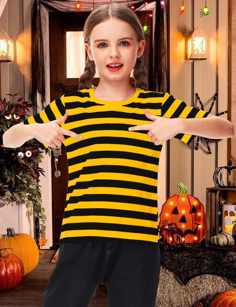 Deerose Kids Black Yellow Striped Shirt Halloween Girls Bee Costume Summer Short Sleeve Casual Tee Top 5-6 Years - Image 4