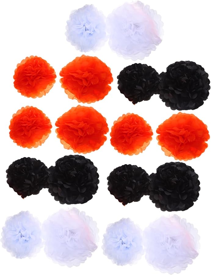 فاليكلود هالوين كرات ورقية سوداء وبرتقالية زهور مناديل ورقية 18 قطعة ديكور حفلة - Image 2