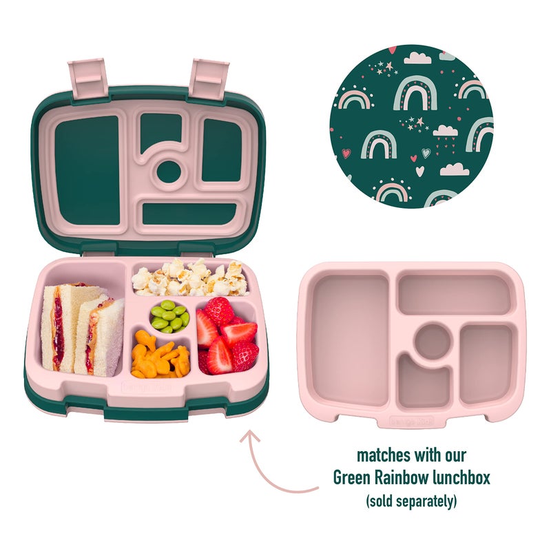 Bentgo® Kids Prints Tray with Transparent Cover - Reusable, BPA-Free, 5-Compartment Meal Prep Container with Built-In Portion Control for Healthy Meals At Home & On the Go (Green Rainbow) - Image 2