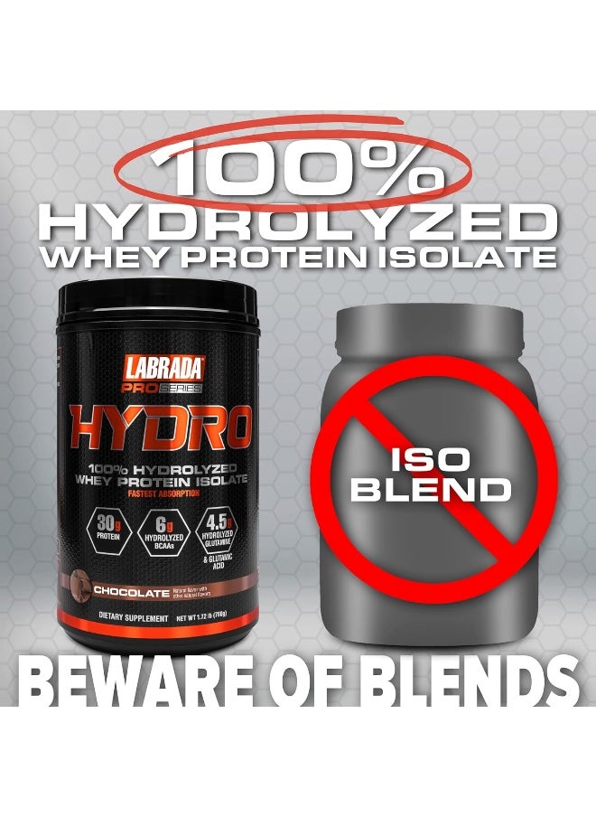 LABRADA - Hydro 100% Pure Hydrolyzed Whey Protein Isolate Powder, Lactose Free, 6G Bcaa’S, 4.5G Glutamine, Fastest Digesting Whey Available, Instant Mixing, Delicious Taste (Chocolate) - Image 1