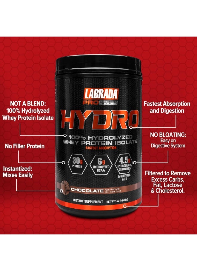 LABRADA - Hydro 100% Pure Hydrolyzed Whey Protein Isolate Powder, Lactose Free, 6G Bcaa’S, 4.5G Glutamine, Fastest Digesting Whey Available, Instant Mixing, Delicious Taste (Chocolate) - Image 1
