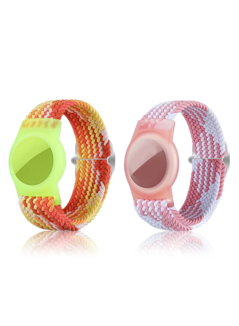 Generic 2 Pcs Kids Bracelet Strap Compatible with AirTag, GPS Kids Tracker Holder Woven Wrist Strap Nylon Adjustable Anti-Loss Airtag Strap for Kids Seniors（Orange,White Pink） - Image 1