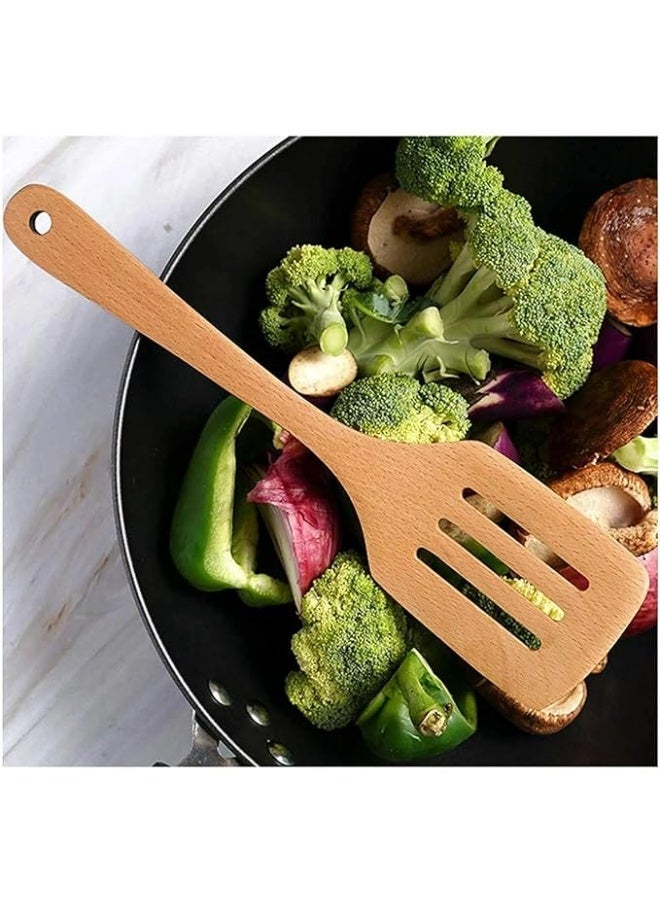 طقم ملاعق خشبية 3 قطع مع حامل – أدوات طبخ وتقديم خشب مناسبة للمقالي غير اللاصقة - Image 5
