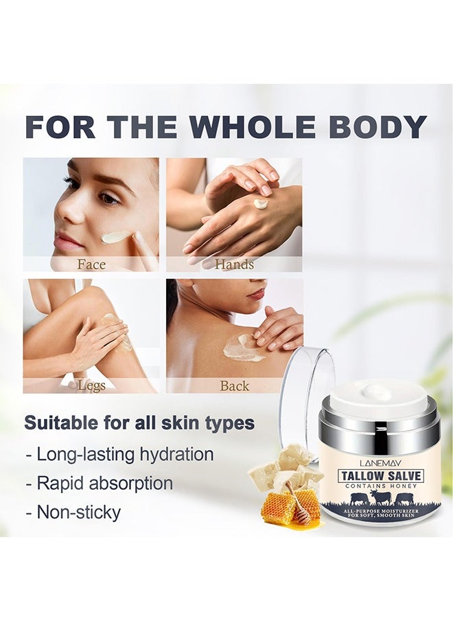 LANEMAY - Nourish Skin Moisturizing Tighten - Contains Honey Tallow Salve - All Natural Grass Fed Beef Tallow & Honey All Purpose Balm Moisturizing Body Salve Great For Eczema Cracked Dry Itchy Irritated Skin Skin Repair Skincare - Image 1