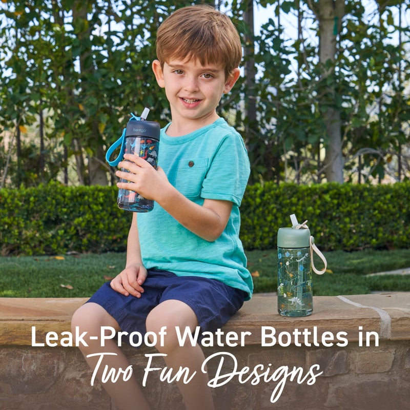 Bentgo Kids Water Bottle 2-Pack - Leak-Proof, Durable Tritan, BPA-Free 15 oz Cup for Kids/Toddlers 3+; Flip-Up Straw; Dishwasher Safe for School/Sports/Daycare/Camp (Dinosaur/Dino Fossils) - Image 2