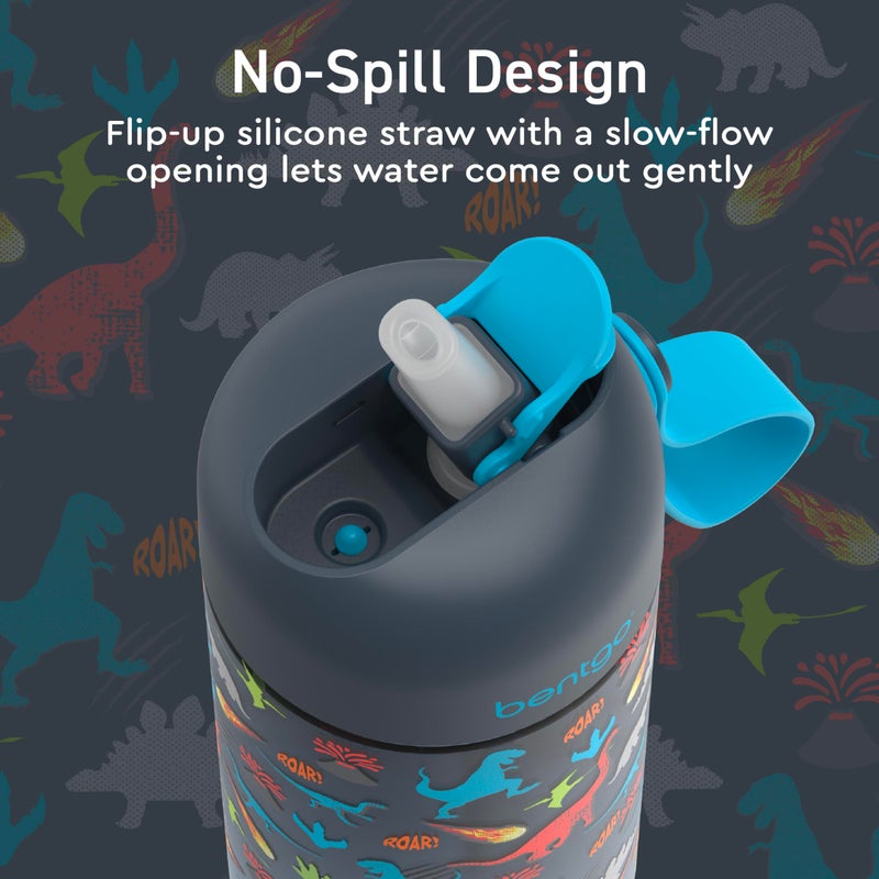 Bentgo Kids Water Bottle 2-Pack - Leak-Proof, Durable Tritan, BPA-Free 15 oz Cup for Kids/Toddlers 3+; Flip-Up Straw; Dishwasher Safe for School/Sports/Daycare/Camp (Dinosaur/Dino Fossils) - Image 4