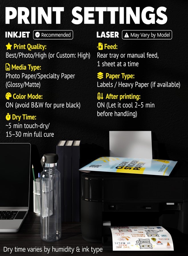 SMALL SMILE 95% Clear Sticker Paper for Inkjet Printer and Laser - 20 Sheets, 8.5x11 Transparent Sticker Paper, Printable Vinyl, Waterproof Clear Labels for DIY Stickers & Decals - Image 4