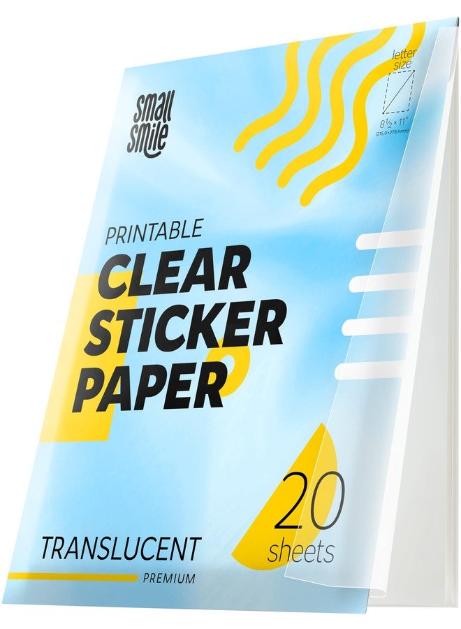 SMALL SMILE 95% Clear Sticker Paper for Inkjet Printer and Laser - 20 Sheets, 8.5x11 Transparent Sticker Paper, Printable Vinyl, Waterproof Clear Labels for DIY Stickers & Decals - Image 1