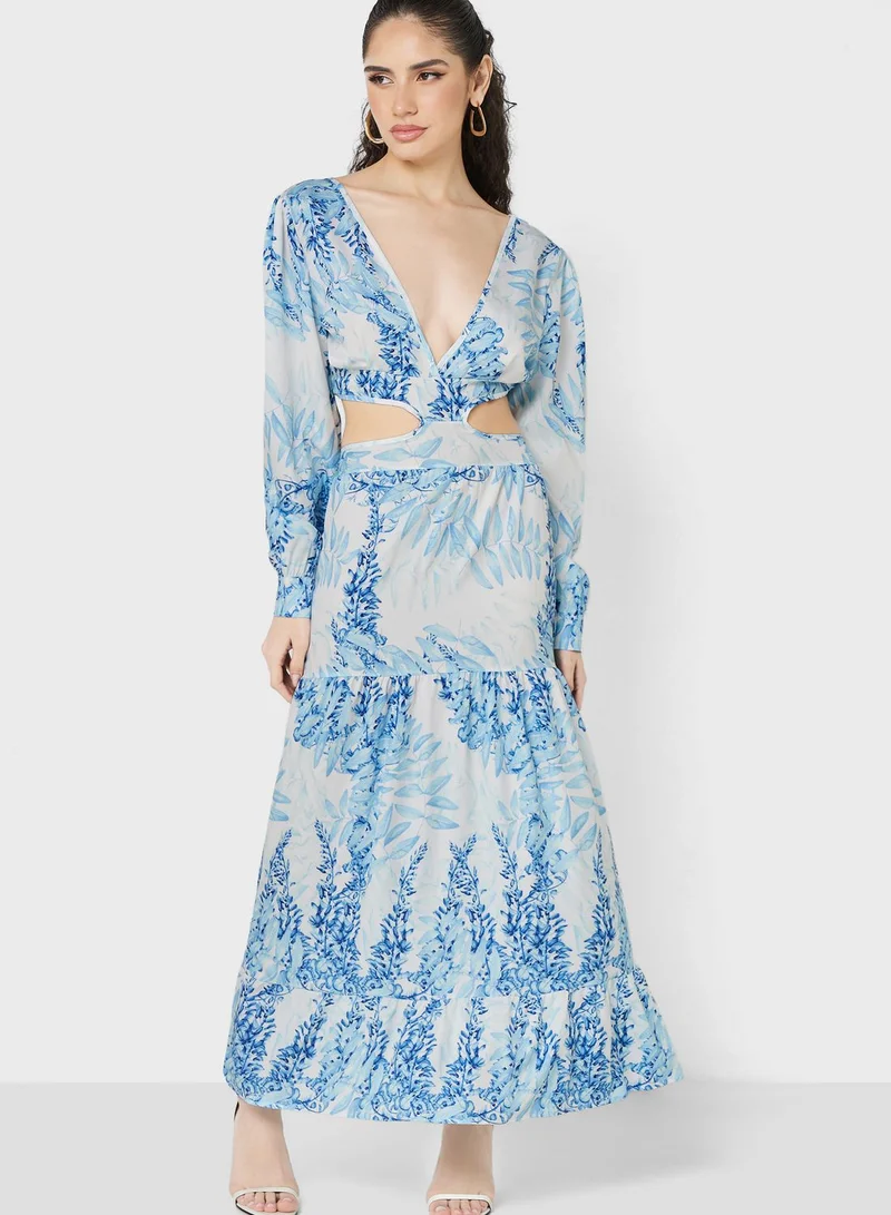 ELLA Cutout Back Printed Dress