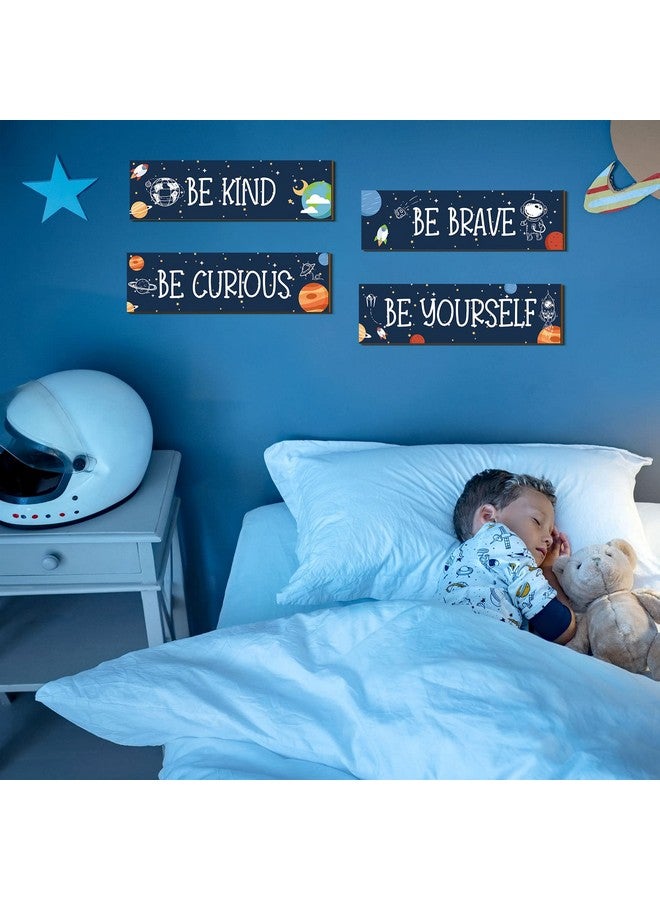 Yookeer 4 Pcs Space Room Decor for Kids Teen Boys Inspirational Outer Space Wall Art Decor Motivational Hanging Galaxy Wood Plaque Sign for Back to School Playroom Nursery Classroom Dorm(Blue) - Image 4