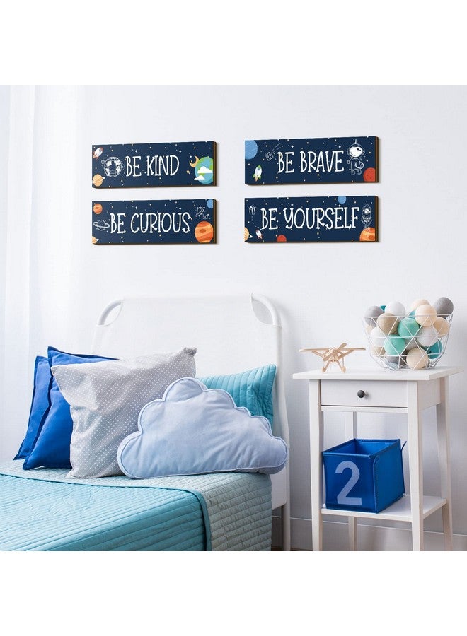 Yookeer 4 Pcs Space Room Decor for Kids Teen Boys Inspirational Outer Space Wall Art Decor Motivational Hanging Galaxy Wood Plaque Sign for Back to School Playroom Nursery Classroom Dorm(Blue) - Image 5