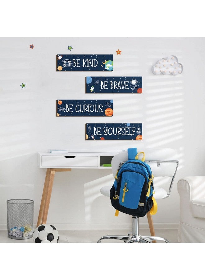 Yookeer 4 Pcs Space Room Decor for Kids Teen Boys Inspirational Outer Space Wall Art Decor Motivational Hanging Galaxy Wood Plaque Sign for Back to School Playroom Nursery Classroom Dorm(Blue) - Image 2