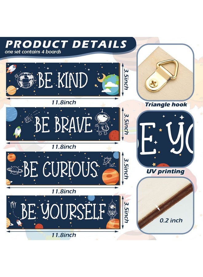 Yookeer 4 Pcs Space Room Decor for Kids Teen Boys Inspirational Outer Space Wall Art Decor Motivational Hanging Galaxy Wood Plaque Sign for Back to School Playroom Nursery Classroom Dorm(Blue) - Image 3