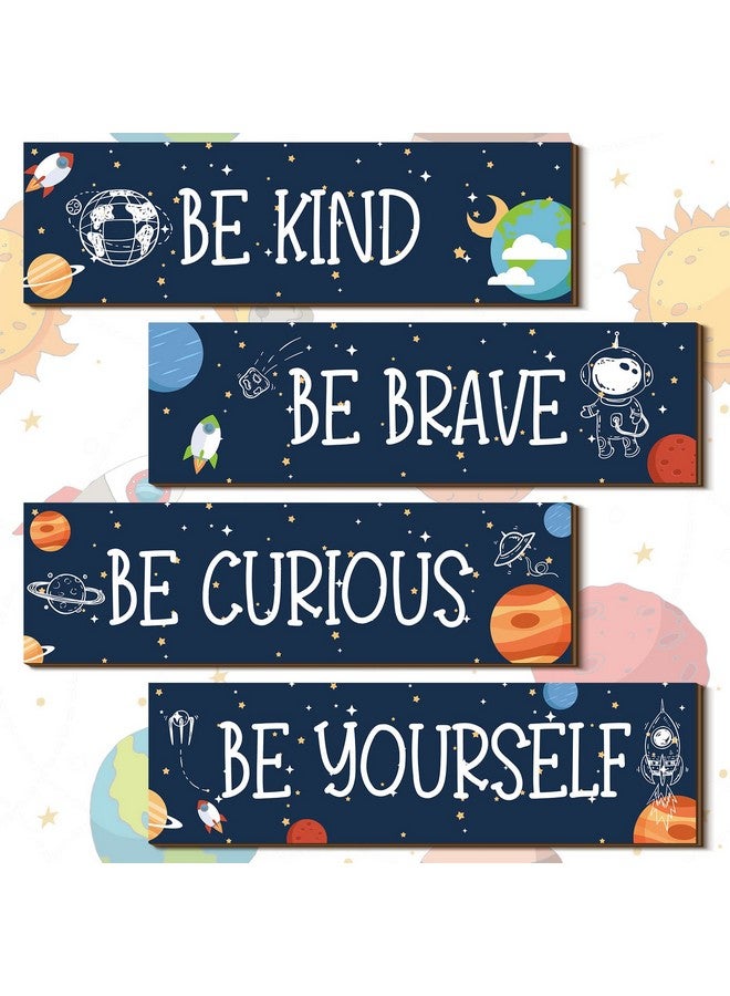 Yookeer 4 Pcs Space Room Decor for Kids Teen Boys Inspirational Outer Space Wall Art Decor Motivational Hanging Galaxy Wood Plaque Sign for Back to School Playroom Nursery Classroom Dorm(Blue) - Image 1