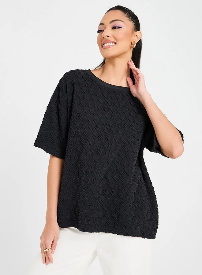 Take Two Textured Round Neck Oversized Top