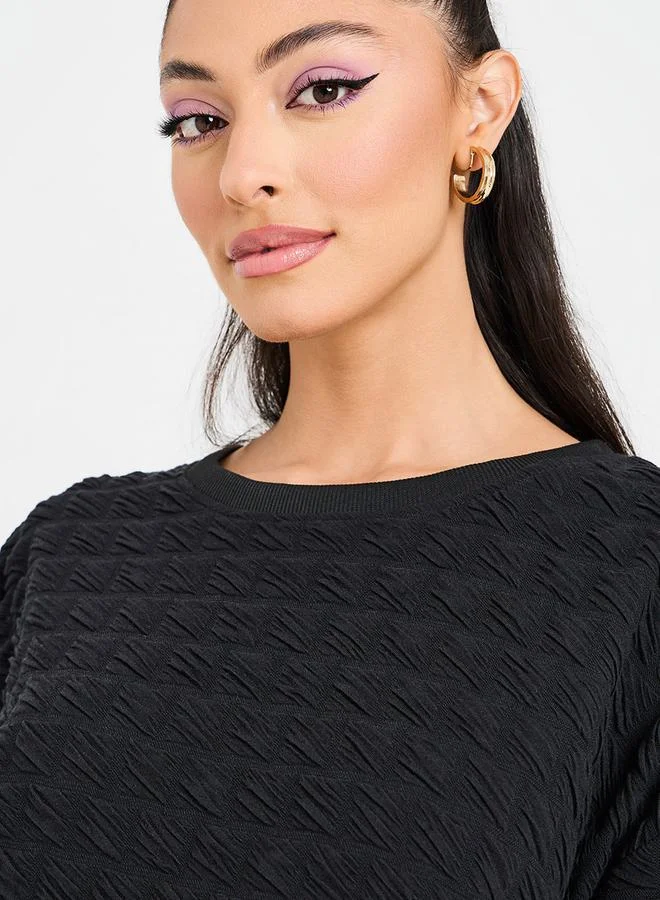 Take Two Textured Round Neck Oversized Top