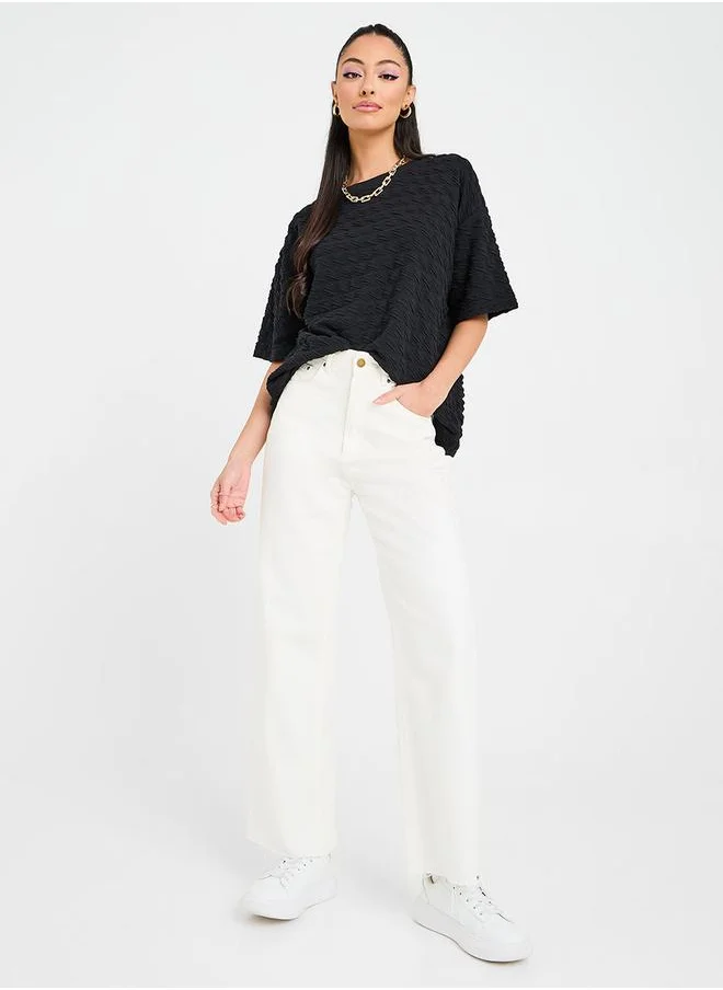 ستايلي Textured Round Neck Oversized Top