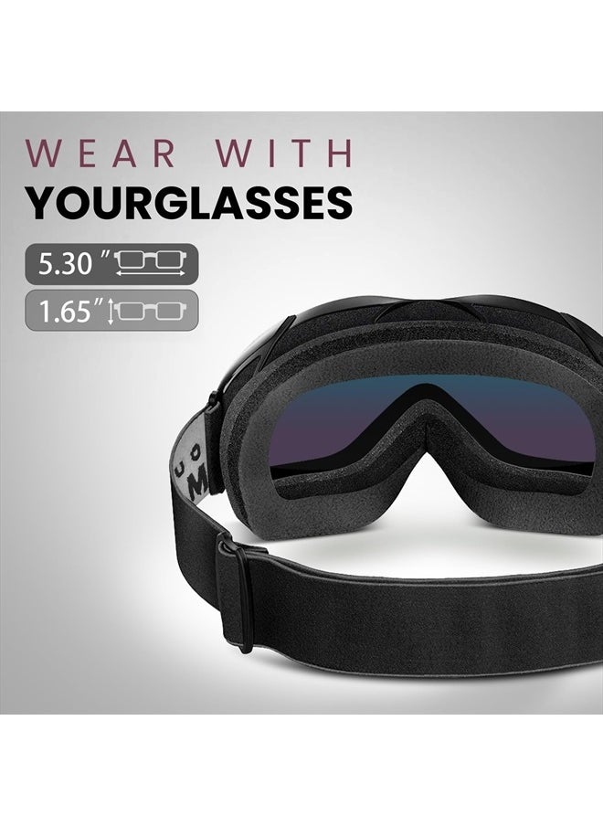 OutdoorMaster OTG Ski Goggles - Over Glasses Ski/Snowboard Goggles for Men, Women & Youth - 100% UV Protection (Black Frame + VLT 15% Grey Lens with REVO Red)  - Image 4