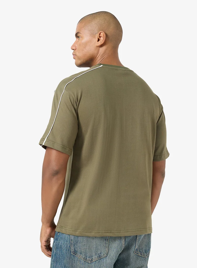 Seventy Five OLIVE GREEN 220Gsm T-Shirt With Piping Detail On Sleeve for Men | Best Price UAE
