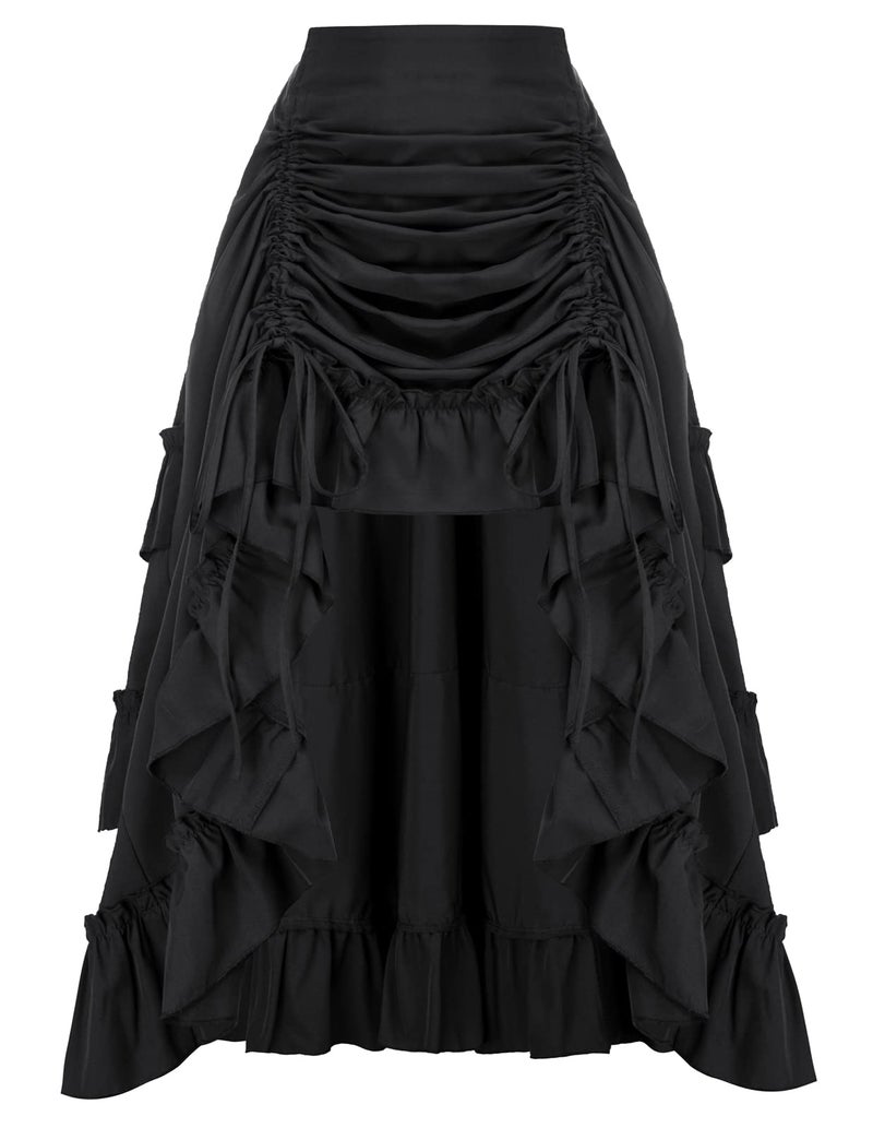 Scarlet Darkness Long Black Skirt for Women Pirate High Low Skirt Steampunk Ruffle Skirt Black L - Image 1
