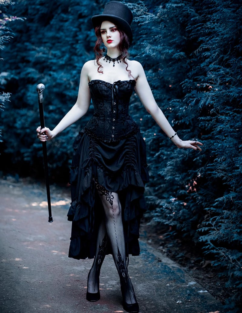 Scarlet Darkness Long Black Skirt for Women Pirate High Low Skirt Steampunk Ruffle Skirt Black L - Image 3
