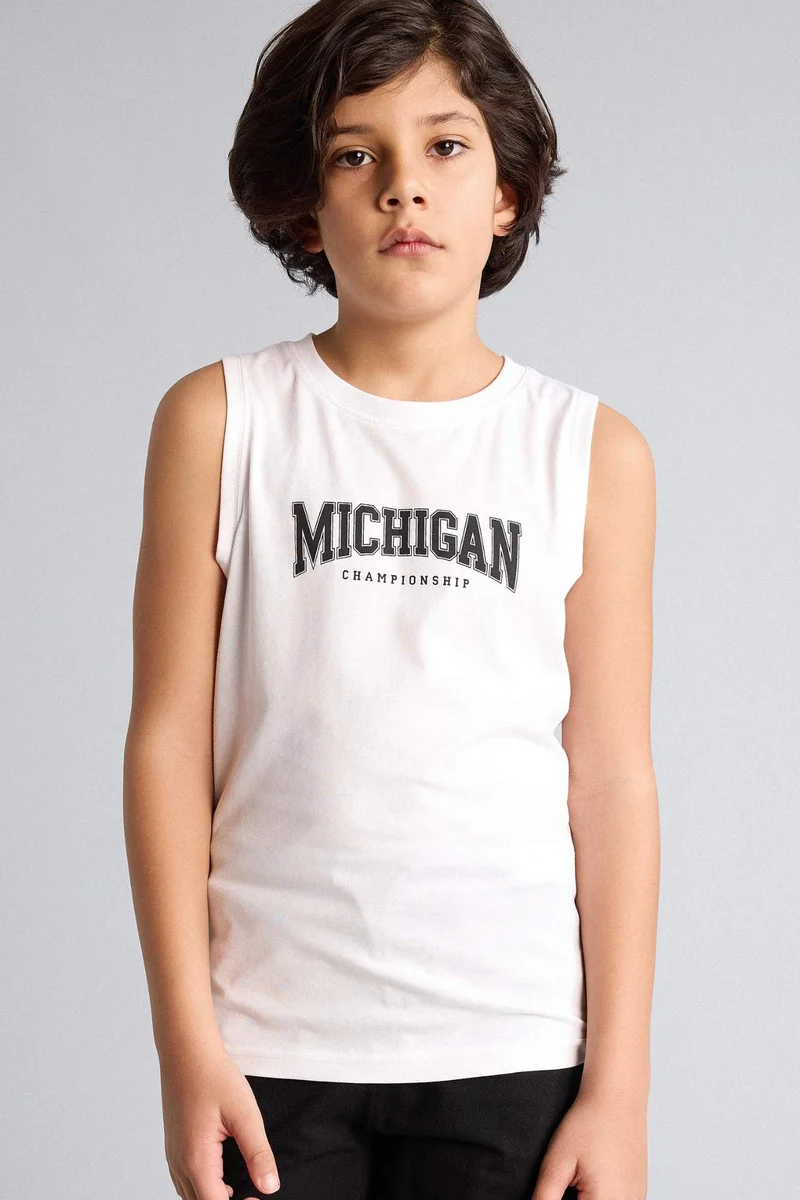 DeFacto Boy Crew Neck Slogan Print Tank Top